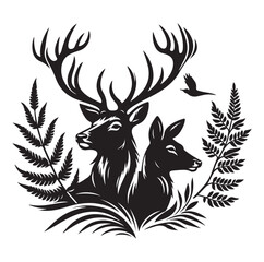 Obraz premium Deer silhouette black vector art illustration design.
