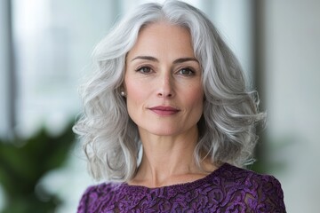 Fototapeta premium Elegant mature woman with gray hair