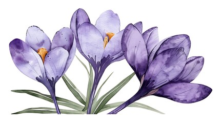 Hand drawn watercolor bouquet of crocus flowers