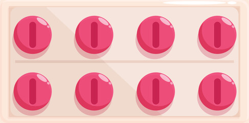 Blister pack containing round pink pills, isolated on a white background, representing medical treatment and healthcare