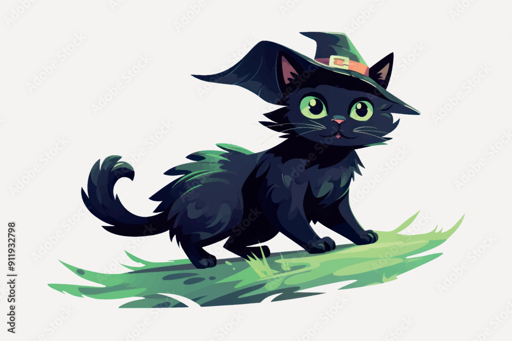 Poster cute black cat witch hat