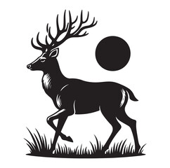 Deer silhouette black vector art illustration design.