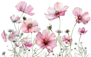 Watercolor flowers set. Hand painted floral design elements isolated on white background.