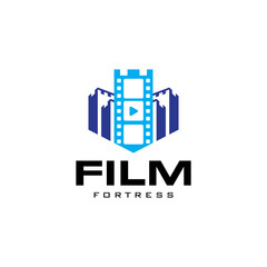 Roll Film shape with fortress vector icon logo design illustration