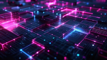 Fototapeta premium Neon Grid Data Network: Futuristic Technology and Innovation