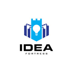 bulb shape with fortress vector icon logo design illustration
