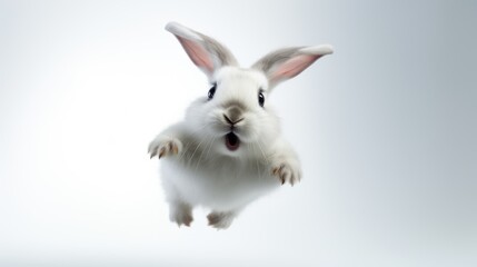 Obraz premium Surprised Funny Cute Bunny with Big Eyes on Light Background, Cute Animal Portrait