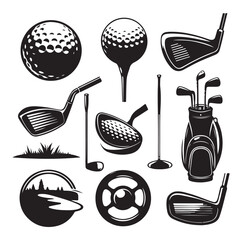golf elements ball silhouette on white background.