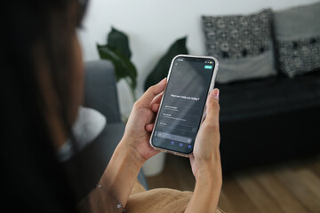 Woman Open Application On Smartphone At Home