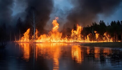 Wildfire Spreading Across a Forested Area