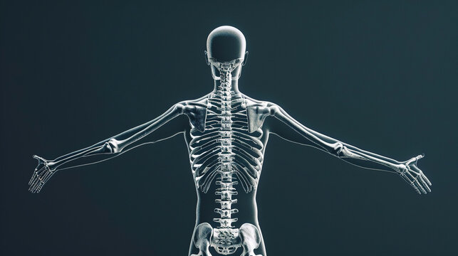 back skeleton pose with an X-ray on a black background. back skeleton background. par of human body of back skeleton