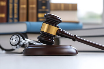 A gavel and stethoscope symbolize the intersection of law and medicine, highlighting legal and healthcare themes in professional settings.