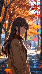 Fototapeta premium anime long hair in fall outfit portrait character cartoon manga design illustration art 594