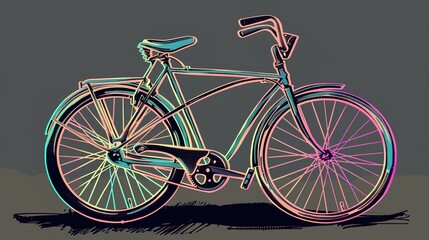 Classic Bicycle with Original Colors and Distinct Black Outlines: A Timeless Two-Wheeled Icon.