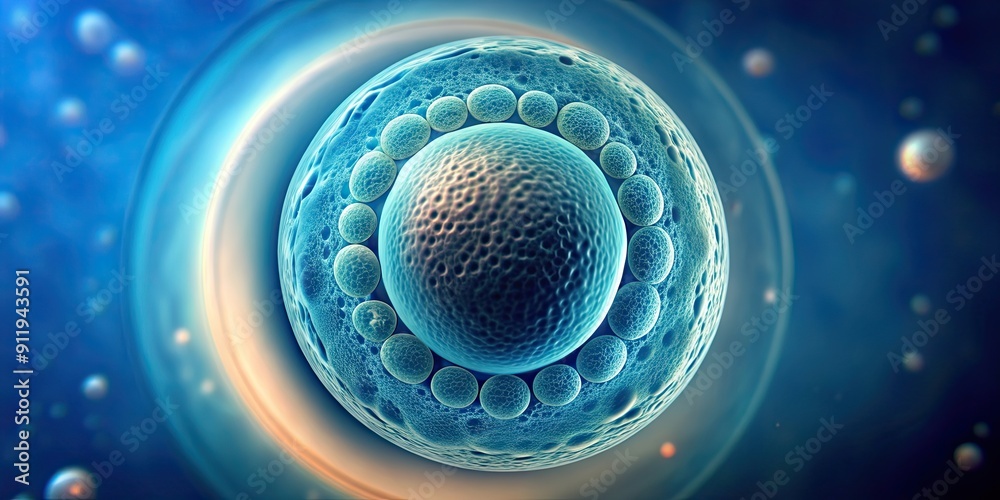 Wall mural microscopic view of a fertilized egg cell, science, biology, cell division, fertilization, reproduct