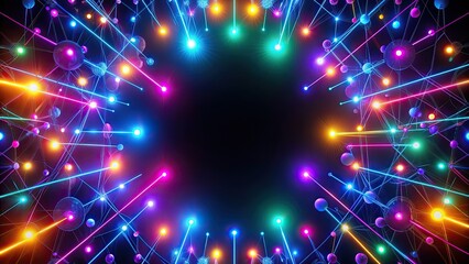 Neon abstract glowing lights on a black background, Neon, abstract,glowing, lights, black background, vibrant