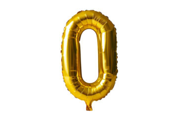 isolated golden balloon number 0 for celebration on transparent background. balloon in the shape of the number zero