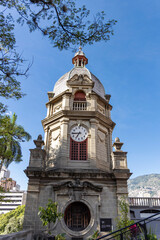 Medellin, Antioquia - Colombia - July 29, 2024. Baroque style facade and its colonial style interior. Following Independence, the Franciscans left the city in 1812.