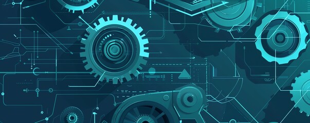 Machine part precision, engineering upgrade, blueprint backdrop, flat design illustration