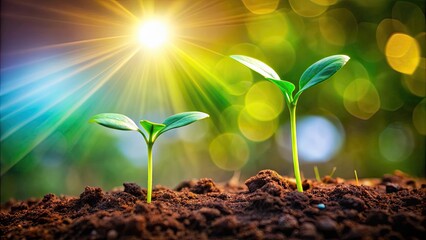 Two vibrant seedlings full of energy and life , green, growth, nature, plant, vitality, sprout, young, fresh, botanical