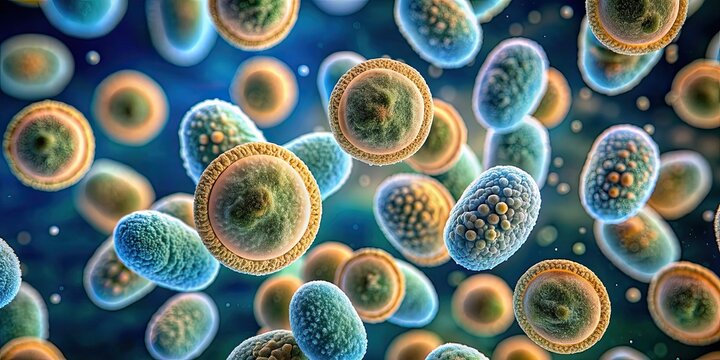 Microscopic view of Candida fungi and other human pathogenic yeasts, biology, organic substance, cells