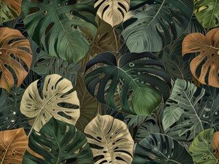 Tropical Leaves Pattern in shades of green, brown, and yellow