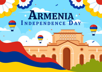 Armenia Independence Day Vector Illustration on September 21 with a Waving Flag and History Museum in a National Holiday Flat Style Cartoon Background