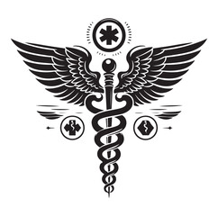 Fototapeta premium Caduceus health vector silhouette black vector art illustration design.
