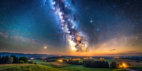 Overhead view of milky way and stars in clear summer night in the countryside, milky way, stars, night sky, summer