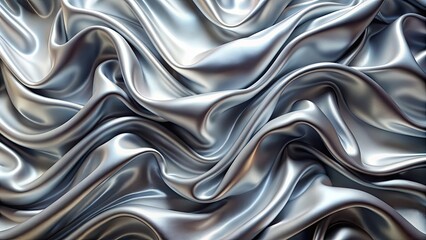 Obraz premium Shiny silver fabric with a wave pattern, fabric, silver, shiny, texture, metallic, background, design, abstract, glossy