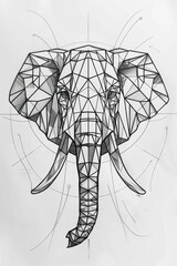 Geometric elephant illustration with intricate line art.