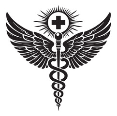 Caduceus health vector silhouette black vector art illustration design.