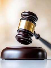 a judicial gavel symbolizing justice and authority in a courtroom setting, perfect for legal themes.