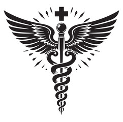 Caduceus health vector silhouette black vector art illustration design.