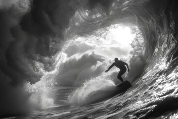 Obraz premium Surfer training under wave in ecuador s pacific ocean, perfecting surfing skills