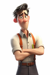 homem adulto 3d, triste com bra&ccedil;os cruzados, fundo branco