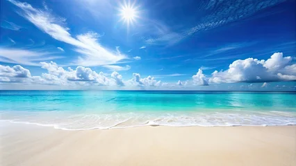 Tableau sur plexiglas Plage et Mer White sandy beach and summer vacation at the sea, beach, summer, vacation, ocean, sand, relaxation, travel, sun, waves  © Udomner