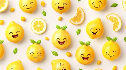 Fototapeta premium Smiling lemon pattern background.