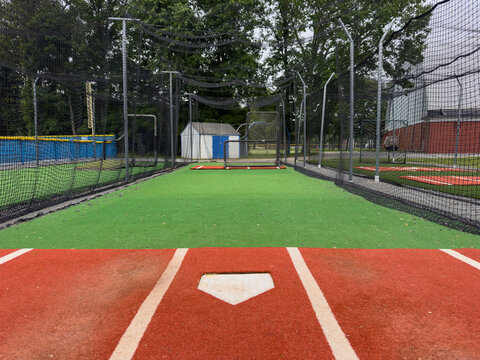 Interior of Batting Cage with nobody in spring baseball 