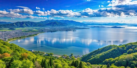 Beautiful scenic view of Lake Biwa, the largest freshwater lake in Japan, scenic, nature, water, landscape, Japan