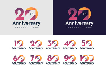 Set 10 20 30 to 100 years anniversary logo concept design