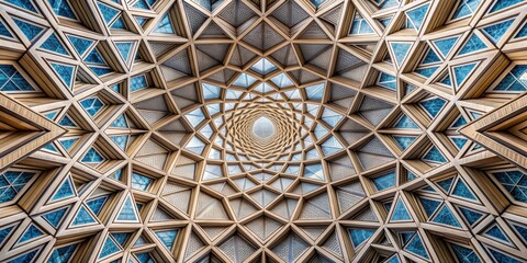 Geometric architectural pattern featuring repetitive shapes and angles, architecture, design, structure, building, abstract