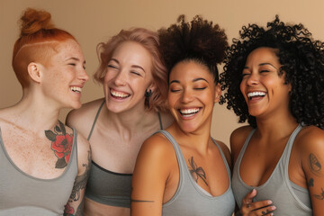 Obraz premium A group of young multiethnic girls standing side by side happily smiling and looking at the camera.