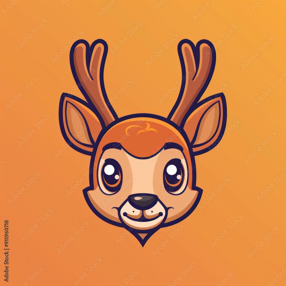 Sticker Cute cartoon deer head with big eyes and antlers.