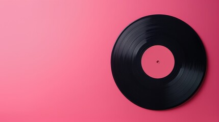 Obraz premium A vinyl record with a blank label, placed on a neon green and yellow background. The vibrant neon light provides clear copy space. The lighting is smooth and diffused, creating a modern lookd