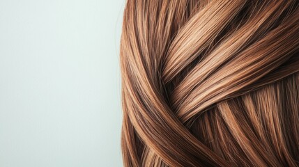 Fototapeta premium Brown hair strands elegantly arranged on a soft, white background create a visually appealing pattern