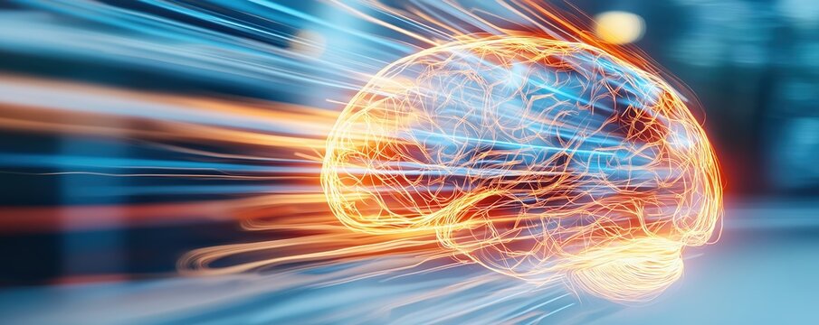 Human brain with light trails, representing fast-paced thinking