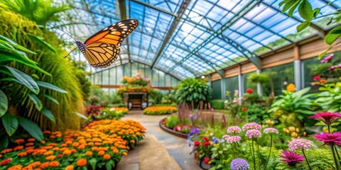 Botanical garden with butterfly exhibit showcasing plants and pollinators , Botanical garden
