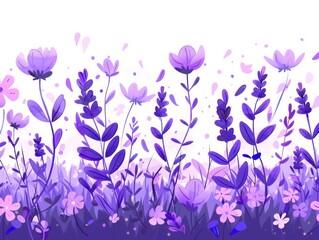 Purple and pink flowers in a field.
