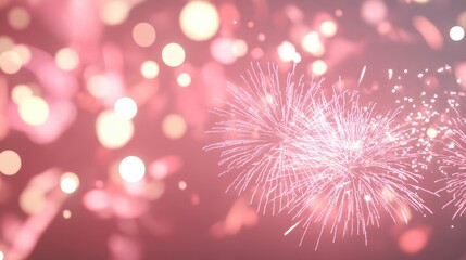 Colorful pink fireworks burst against a soft bokeh backdrop, creating a magical atmosphere during festivities